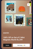 Zoomin 100% Off on Set of 2 Mini Magnets Worth Rs.299 get using 25 Super Coins 