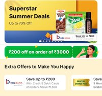 Flat 10% instant off on Flipkart Supermart groceries for RBL Bank Credit & Debit cards and Credit Card emi transactions.