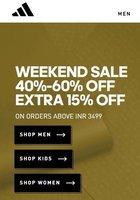 Adidas Official Weekend Steal Live : Upto 65% off + 15% Extra Discount 