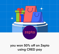 Cred Bounty - Zepto 50% discount upto Rs. 50 using Cred Pay & 30% Eatsure coupon (valid till 23rd May, 11.29am)