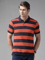 Blackberrys Men Rust Orange & Navy Blue Striped Polo Collar T-shirt (Free Shipping) 50% Off on Min Rs.150 Purchase