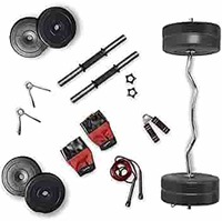 Lifelong PVC Home Gym Set 10Kg-20kg Plate with 3 Feet Curl Rod and Dumbbells Rods with Gym Accessories, Dumbbells Rods with Gym Accessories, For Fitness at Home; Home Workouts Dumbbells, Barbell Rod, Black Black