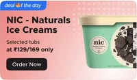 Zomato Nic-Naturals Ice Creams Offer : 500ml/750ml at 129/169 +  Extra 50% Off Code + ₹30 Paytm Cashback. (double offer applies)