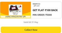 Rs.100 cashback on 3000 GV on amazon 