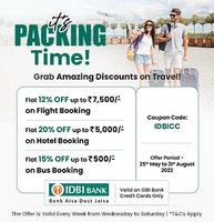 Upto 20% up to INR 5,000 on Hotel & Flights Booking via IDBI Bank Credit Cards/Amz Pay ICICI save huge! 