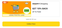 Get 10% upto 200 back on Amazon shopping using Postpe Card