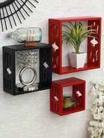 Home sparkle Set of 3 Cube Wall Shelves (red and Black)