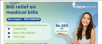 Davagenie Get Relief on Medical Bills up to Rs.300 off on orders above Rs.1000 + 20% discount
