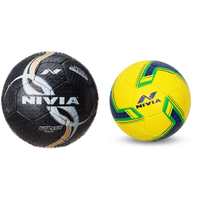 Nivia Street Rubber Football, Size 5 (Black) & Nivia 1019 Brazil Football, Youth Size 5 (Yellow) Combo