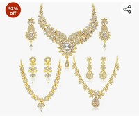 Sukkhi Dazzling Gold Plated Wedding Jewellery Austrian Diamond Choker Necklace Set Combo For Women (413CB1900)