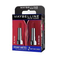 Maybelline Creamy Matte Lipstick, Matte Finish, (Pack of 2) - Rich Ruby & Divine Wine