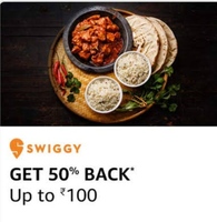 Amazon Rs 50 cashback on min Rs 100 order on Swiggy