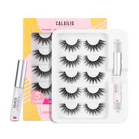 50% Coupon CALAILIS False Eyelashes Kit,5 Pieces Eyelashes with Eyelash Glue Soft Natural Black Thick Long False Eyelashes Synthetic