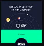 Cred Pay rewards: Dunzo 40% off upto 100 orders above 499