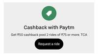 Uber : Flat Rs.50 Cashback After 2 Rides Of Rs.75 Or more through Paytm (User Specific)