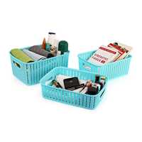 Cello Style Knit Small Basket Without Lid, Set of 3, Blue