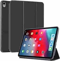 DMG Slim Snug Fit Tri-Fold Smart Book Cover Flip Case for Apple iPad Pro 12.9 2018 (Black Leather)