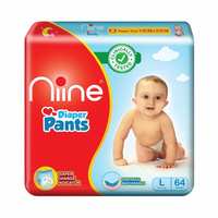 NIINE Cottony Soft Baby Diaper Pants with Wetness Indicator for Overnight Protection, Mega Pack, Large Size, 64N