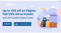 15% Instant Savings on Domestic Flights, 25% on Hotels using Citibank cards (Thursdays)