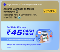 Upto 10% : Max 45Rs cashback on Mobile recharge