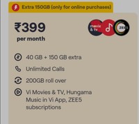 Vi Postpaid Rs.399 Offer + Extra 150GB Data + Free Zee5 Premium 