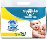 Supples Premium 12 Hrs Absorption Zig Zag Channel Baby Diaper Pants (0-5Kg), 80 Piece, White (NB -80’s)