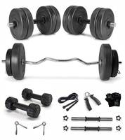FitBox Sports 8 Plates Home Gym Set with Curl Rod, Dumbbells & Gym Accessories 16 Kg (2kg x 8), Black