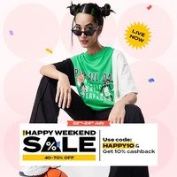 Bewakoof Happy Weekend Sale - 40-70% off + extra 10% cashback(22-24 July) 