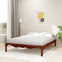Amazon Brand - Solimo Mehraab Queen Size Solid Sheesham Wood Bed Without Storage Without Headboard (Honey Finish)