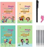 INDIA TOY Sank Magic Practice Copybook, (4 BOOK + 5 REFILL) Number Tracing Book for Preschoolers with Pen, Magic calligraphy books for kids Reusable Writing Tool Simple Hand Lettering