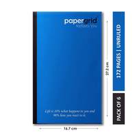 Papergrid Notebook - Cut Size Book (27.2 cm x 16.7 cm), Unruled, 160 Pages, Soft Cover - Pack of 6