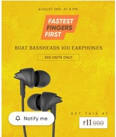 Live @ 8PM - Boat Bassheads 100 earphones at ₹11 (500 units)