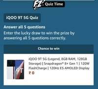Amazon iQOO 9t Quiz Answers Today and win iQOO 9t Smartphone