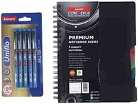 LUXOR Uniflo Pen Combo with Executive Regular Notebook Ruled 300 Pages (Black)