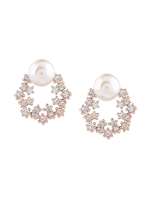 Lowest :- Zaveri Pearls Enchanting Gold Tone Floral Cubic Zirconia & Pearl Stud Earring For Women-ZPFK9456