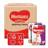 Huggies Wonder Pants Extra Large (XL) Size Baby Diaper Pants Monthly Pack, with Bubble Bed Technology (112 count)