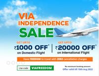 Via Freedom Sale - Up to Rs.20000 on International & Up to Rs.1000 on Domestic Flight With Zero Cancellation Fees