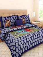 TistaDreamHome Rajasthani Women Art Printed Bad Sheet ( Double Bad Size Bed Sheet) with 2 Pillow Covers 100% Cotton Printed (Blue)