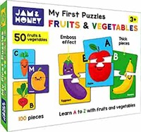 Amazon Brand - Jam & Honey My First Fruits and Vegetables Puzzle - 100 Piece Puzzle - Learn A to Z with Fruits and Vegetables - Thick pieces with beautiful illustrations