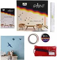 Berger iPaint DIY Wall Stencil Painting Kit Birdie Design (2" Foam Roller, Painting Tray, 200 ml Silk Glamor Paint Blue Laser, Stencil Set, Masking Tape, Leveller Scale, DOU Booklet)- Multicolor