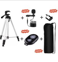 Shailputri Tripod with Bluetooth Remote & Lavalier Collar Microphone with Bag and Clip Tripod (Black, Supports Up to 1000 g)