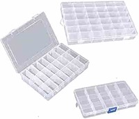 Bulfyss Jewellery Case Organiser with Adjustable Dividers 15/24/36 Grid, Transparent(Pack of 3)