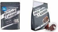 Bigmuscles Nutrition Crude Whey 1kg, Whey Protein Concentrate 80%, 24g Protein, 5.5g BCAA, 4 g Glutamine & Bigmuscles Nutrition Real Mass Gainer [Chocolate], 1000 Calories Per Serving 10 Servings