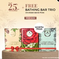  Flat 25% Off Storewide + Free Bathing Bar Trio Worth Rs.1025 On Order Above Rs.1095