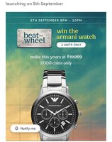 Cred Beat the Wheel - Win the Armani watch, cashbacks (5th September, 8PM-11PM)