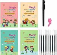 Magic Practice Copybook, Number Tracing Book for Preschoolers with Pen, Magic Calligraphy Copybook Set Practical Reusable Writing Tool Simple Hand Lettering (4 BOOKS + 10 REFILL)