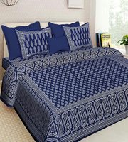 ACHZCH 100% Pure Cotton Printed King Size Double Bed Bedsheet with 2 Pillow Cover Blue AC002
