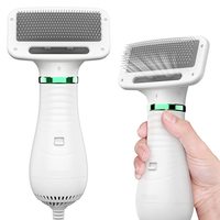 2 in 1 Pet Grooming Brush Dryer Our hands free dog hair dryer combines 300w power pet blower with 135° Stainless steel slicker brush to grooming and blowing your dogs fur simultaneously, making pets fur soft and neat