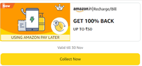 Amazon Great Indian Sale - Recharge or Bill and Get 100% back up to ₹50 (using Amazon Pay Later)