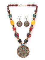 Shining Diva Fashion Latest Stylish Traditional Tibetan Pendant Necklace Jewellery Set for Women 